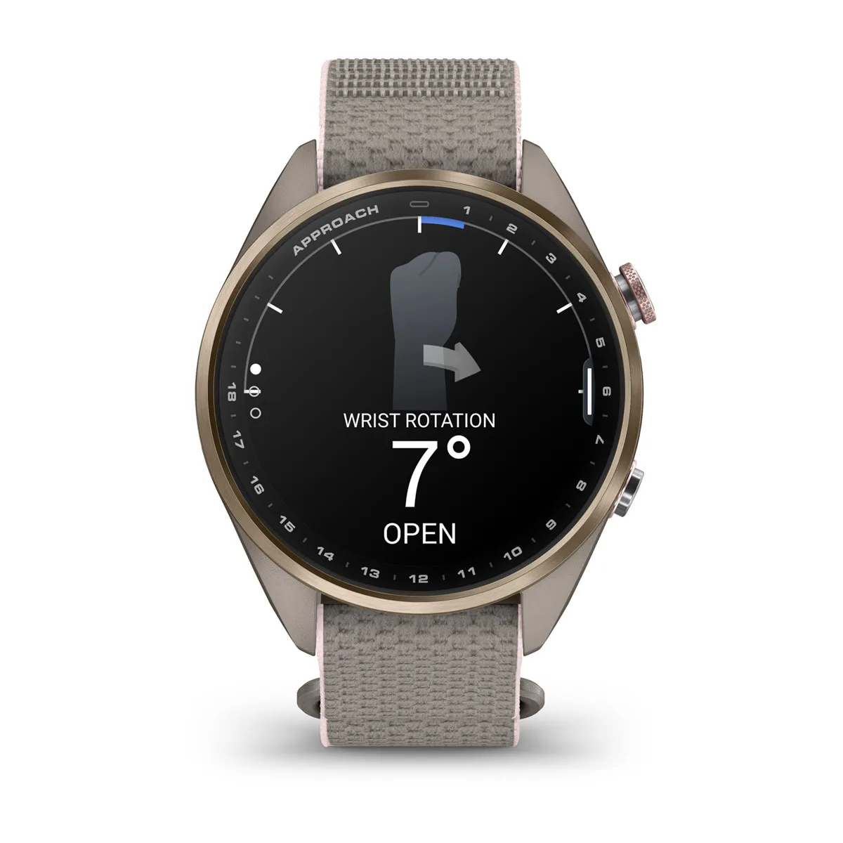 Смарт-часы Garmin Approach S72 43mm Soft Gold/Blush Pink Titanium Bezel with French Gray/Blush Pink ComfortFit Fabric Band (010-04147-01/04)