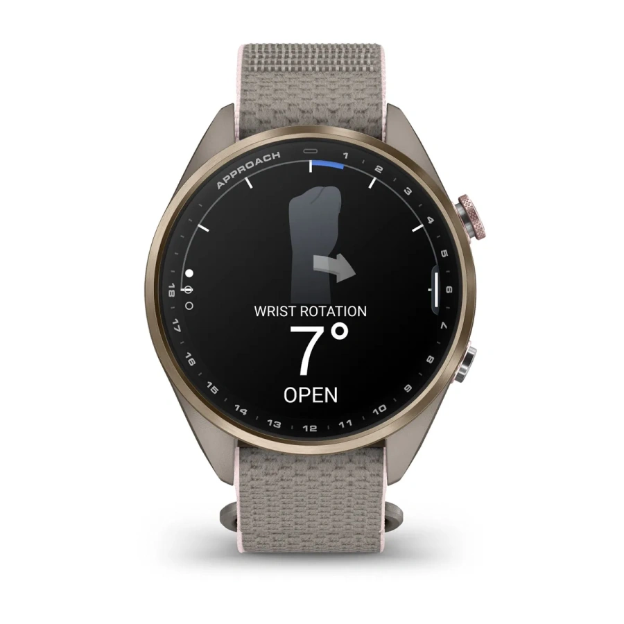 Смарт-часы Garmin Approach S72 43mm Soft Gold/Blush Pink Titanium Bezel with French Gray/Blush Pink ComfortFit Fabric Band (010-04147-01/04)