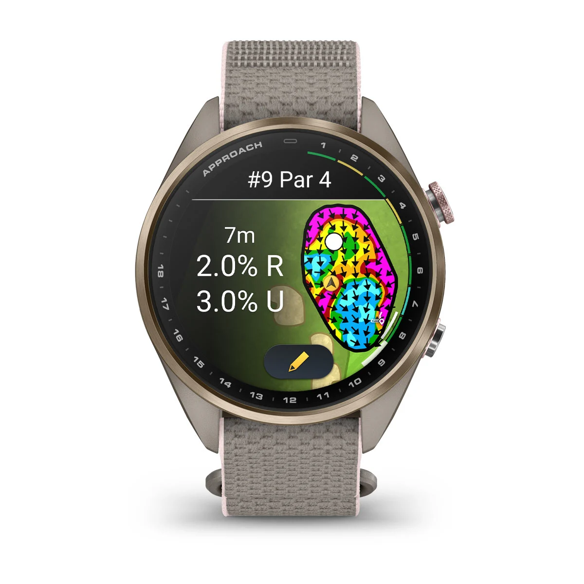 Смарт-часы Garmin Approach S72 43mm Soft Gold/Blush Pink Titanium Bezel with French Gray/Blush Pink ComfortFit Fabric Band (010-04147-01/04)