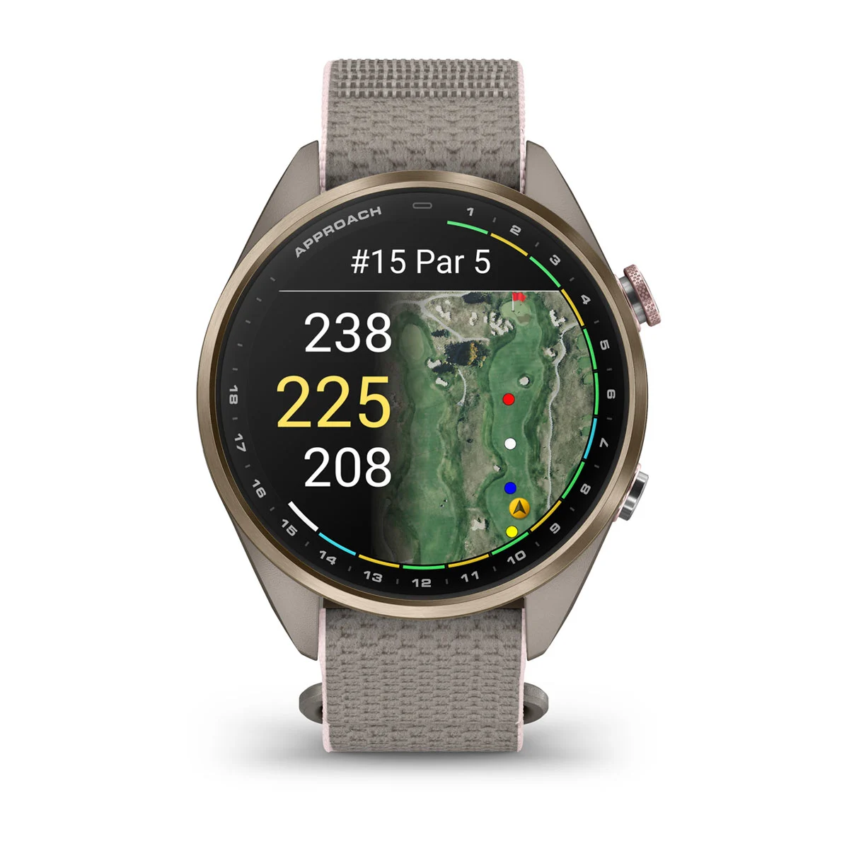 Смарт-часы Garmin Approach S72 43mm Soft Gold/Blush Pink Titanium Bezel with French Gray/Blush Pink ComfortFit Fabric Band (010-04147-01/04)