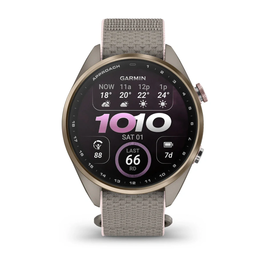 Смарт-часы Garmin Approach S72 43mm Soft Gold/Blush Pink Titanium Bezel with French Gray/Blush Pink ComfortFit Fabric Band (010-04147-01/04)