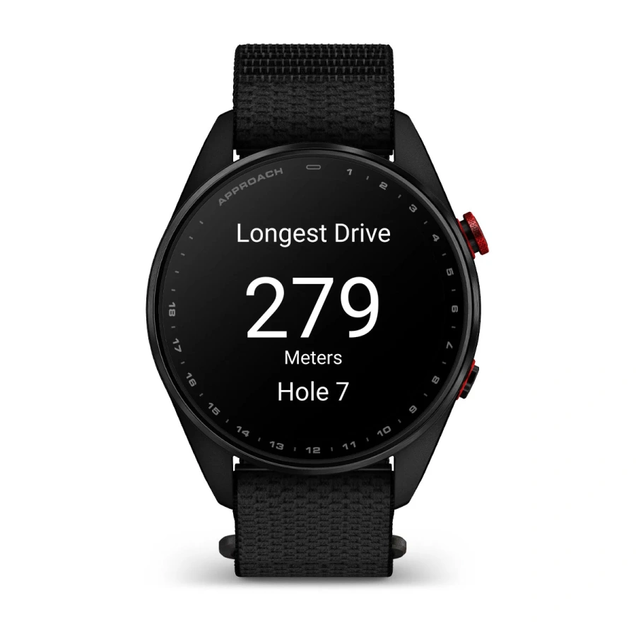 Смарт-годинник Garmin Approach S72 47mm Carbon Gray/Red DLC Titanium Bezel with Black ComfortFit Fabric Band (010-04148-00/02)