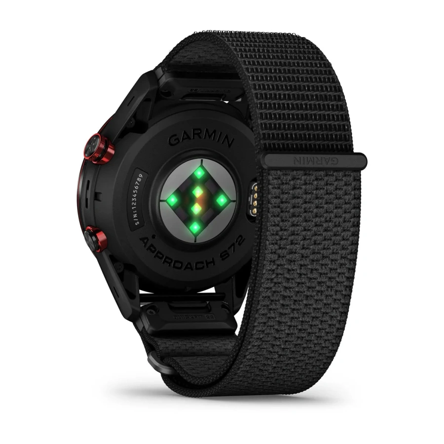 Смарт-годинник Garmin Approach S72 47mm Carbon Gray/Red DLC Titanium Bezel with Black ComfortFit Fabric Band (010-04148-00/02)