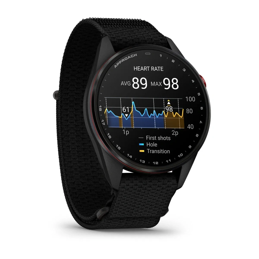 Смарт-годинник Garmin Approach S72 47mm Carbon Gray/Red DLC Titanium Bezel with Black ComfortFit Fabric Band (010-04148-00/02)