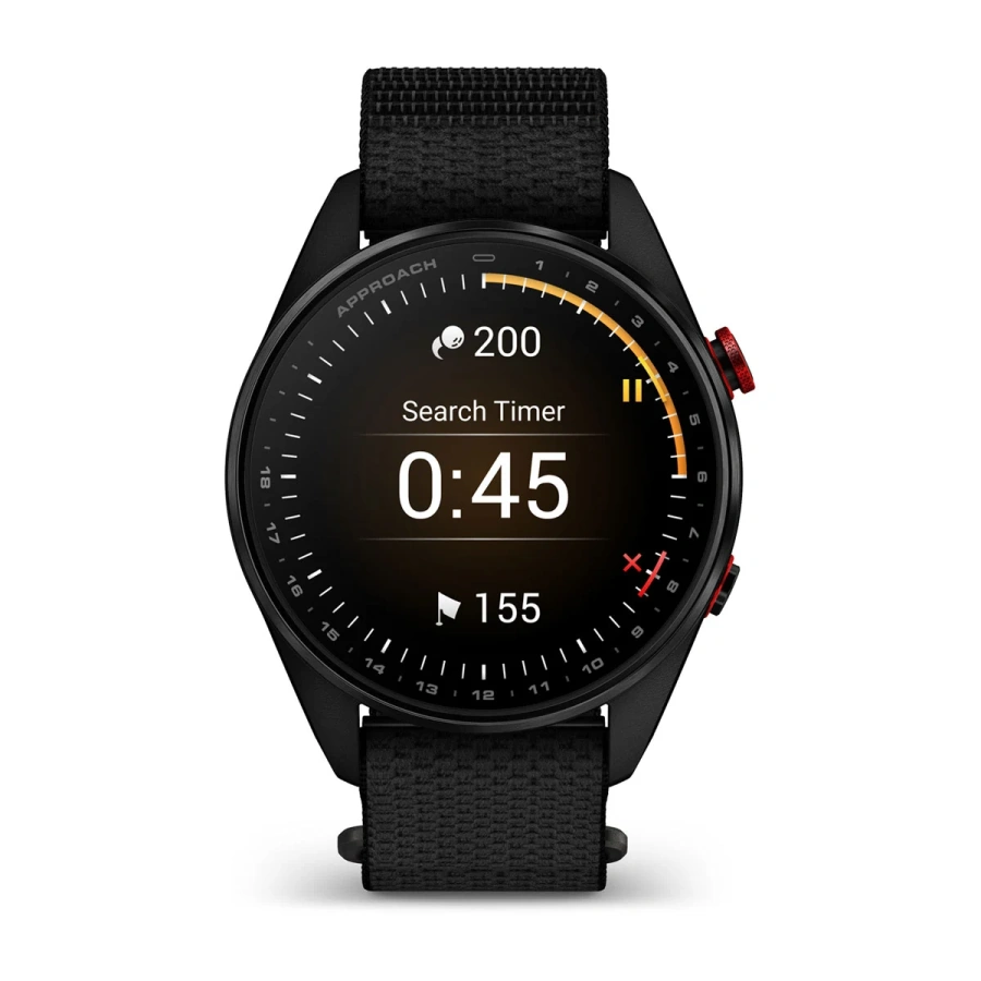Смарт-годинник Garmin Approach S72 47mm Carbon Gray/Red DLC Titanium Bezel with Black ComfortFit Fabric Band (010-04148-00/02)