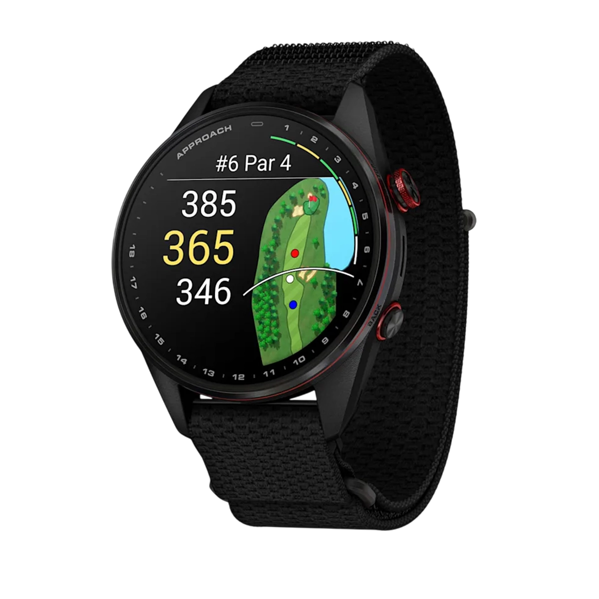 Смарт-годинник Garmin Approach S72 47mm Carbon Gray/Red DLC Titanium Bezel with Black ComfortFit Fabric Band (010-04148-00/02)