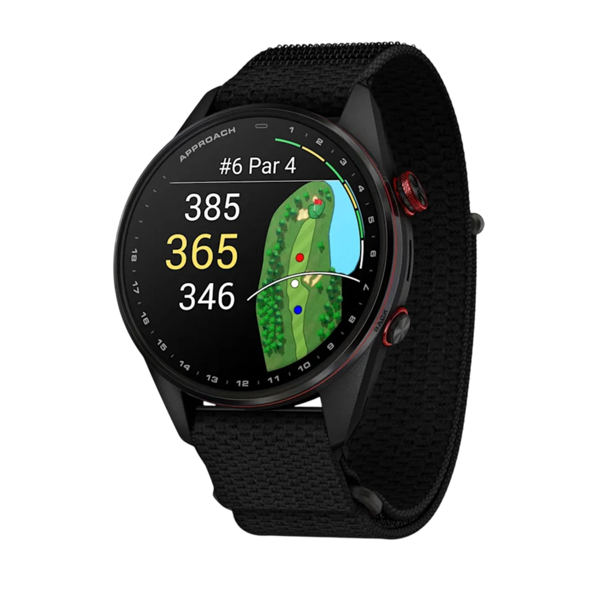 Смарт-годинник Garmin Approach S72 47mm Carbon Gray/Red DLC Titanium Bezel with Black ComfortFit Fabric Band (010-04148-00/02)