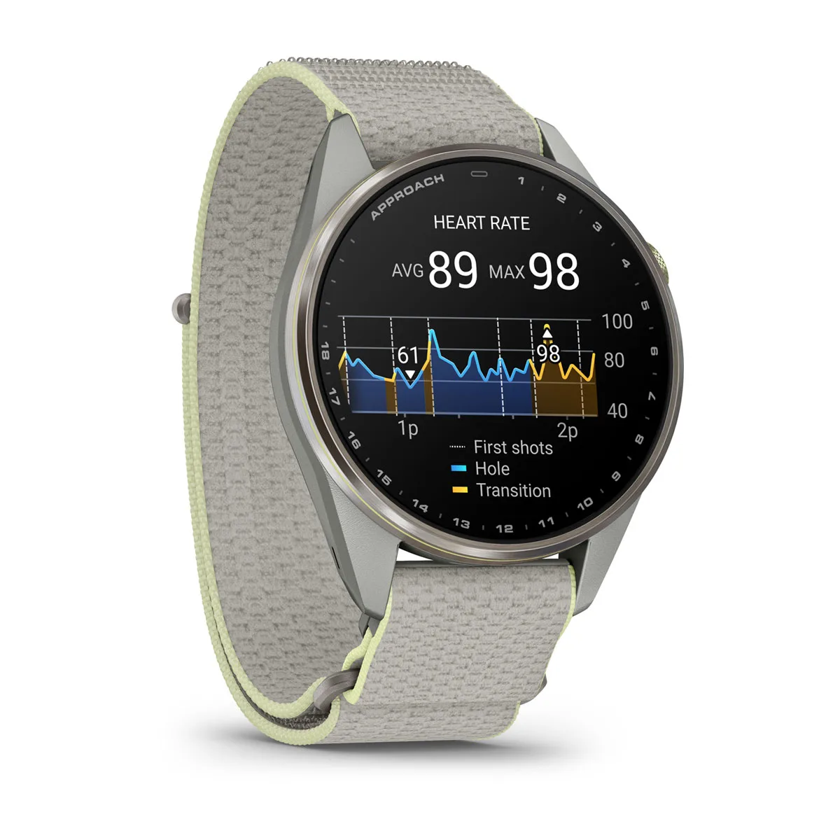 Смарт-годинник Garmin Approach S72 47mm Silver/Citron Titanium Bezel with Fog Gray/Citron ComfortFit Fabric Band (010-04148-01/04)