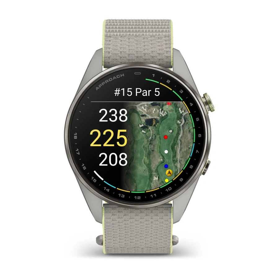Смарт-годинник Garmin Approach S72 47mm Silver/Citron Titanium Bezel with Fog Gray/Citron ComfortFit Fabric Band (010-04148-01/04)