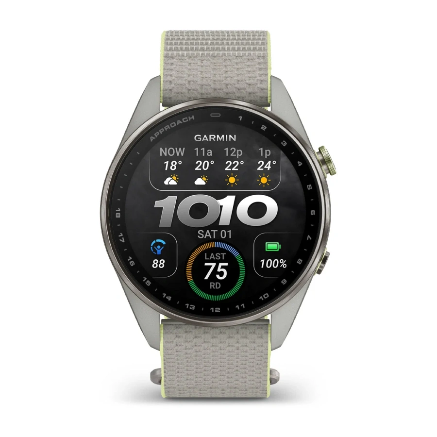 Смарт-годинник Garmin Approach S72 47mm Silver/Citron Titanium Bezel with Fog Gray/Citron ComfortFit Fabric Band (010-04148-01/04)