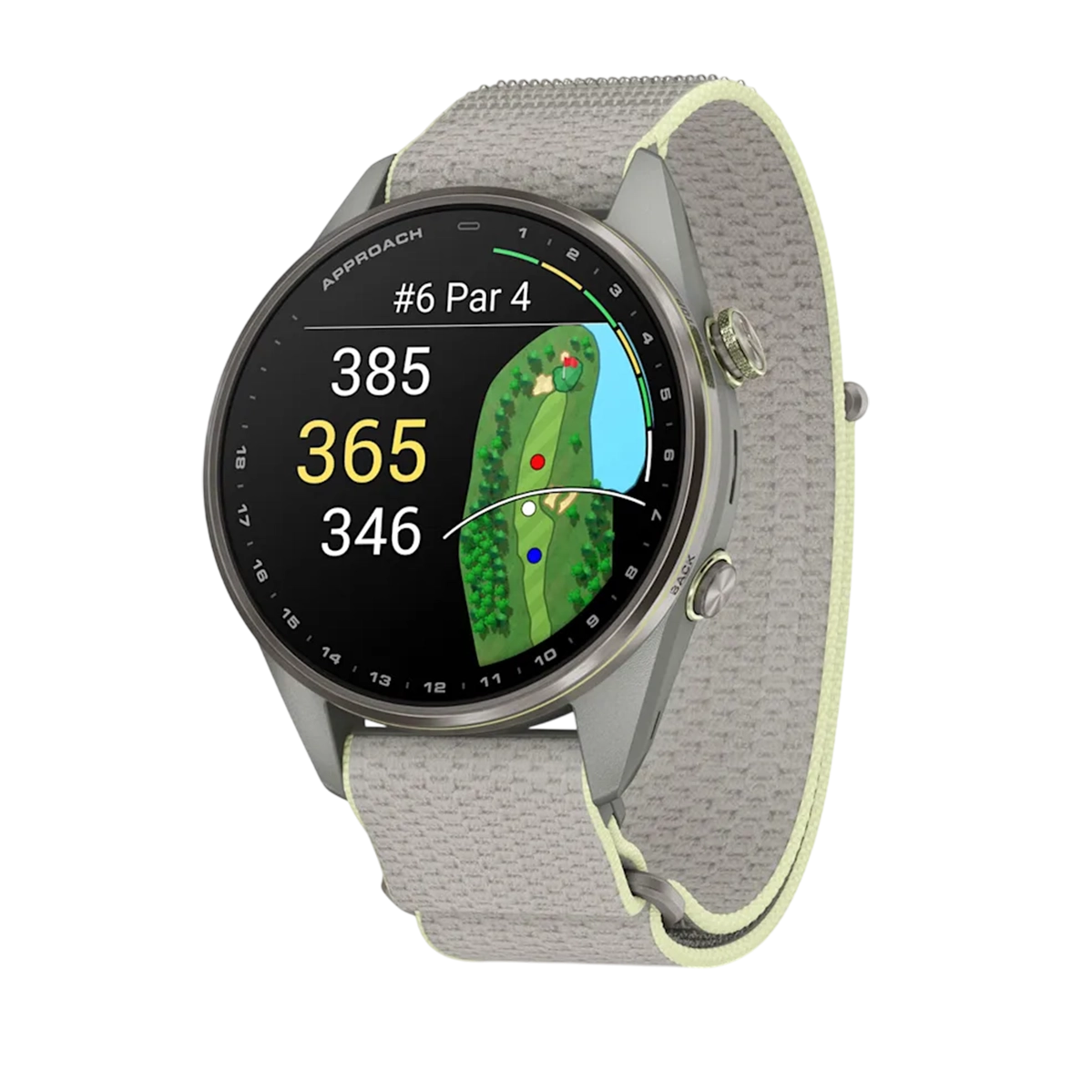 Смарт-годинник Garmin Approach S72 47mm Silver/Citron Titanium Bezel with Fog Gray/Citron ComfortFit Fabric Band (010-04148-01/04)