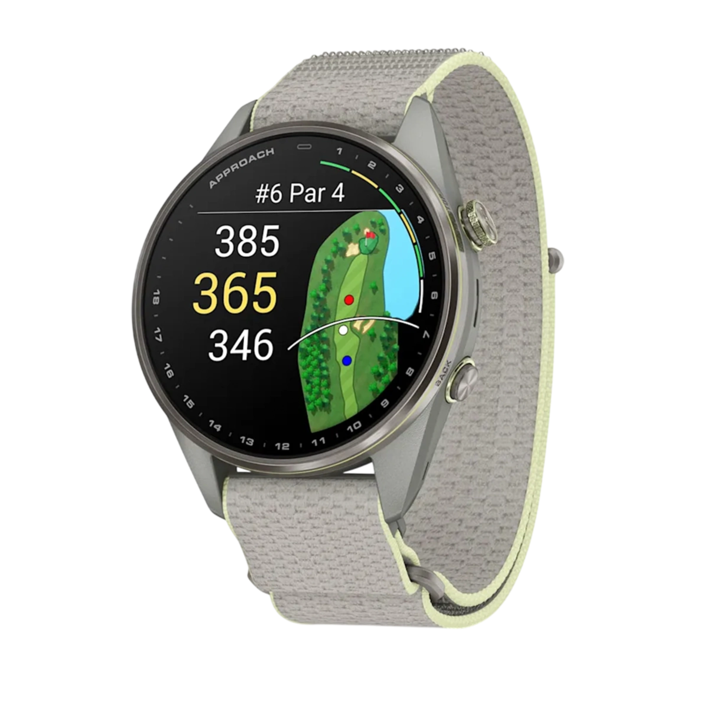 Смарт-годинник Garmin Approach S72 47mm Silver/Citron Titanium Bezel with Fog Gray/Citron ComfortFit Fabric Band (010-04148-01/04)